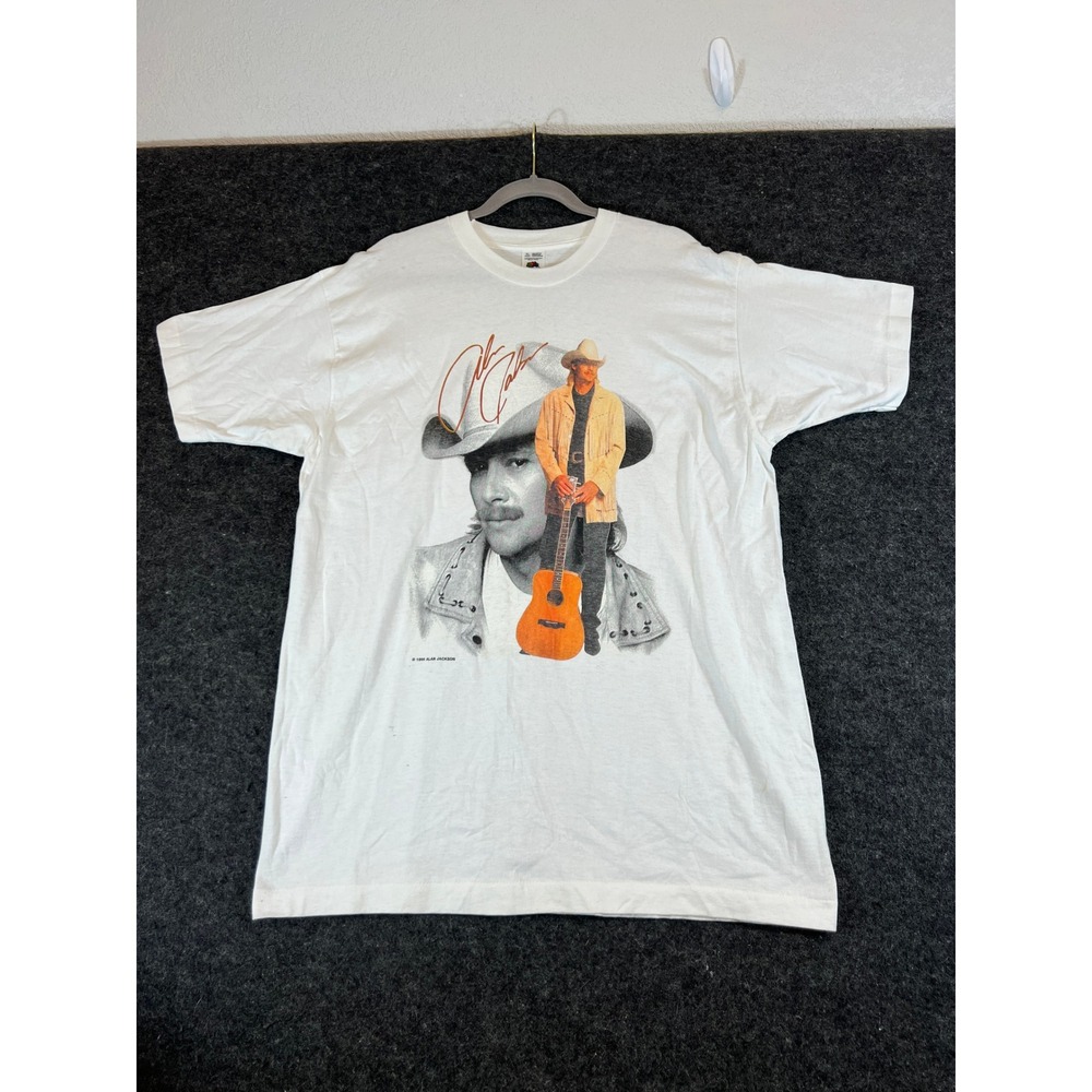 Vintage 90s Alan Jackson Graphic T-Shirt White Band Tee Guitar XL 1996 Country